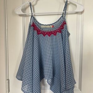 Bohemian Blue and Red Checkered Top